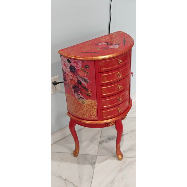 Pink Artist Painted Stunning Jewelry Organizer Stand Armoire For Sale - Image 8 of 11