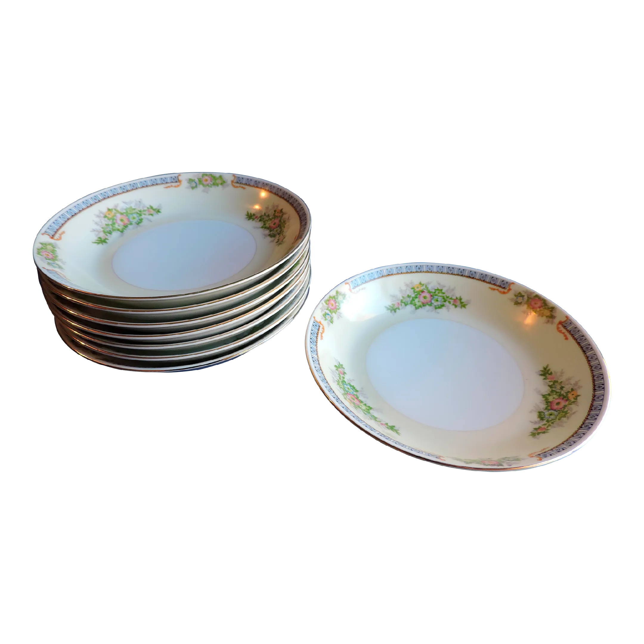 Circa 1930's Meito China Cecil Coupe Soup Bowl 8 Piece Set Hand