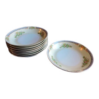 Circa 1930's Meito China Cecil Coupe Soup Bowl 8 Piece Set Hand Painted in Japan For Sale