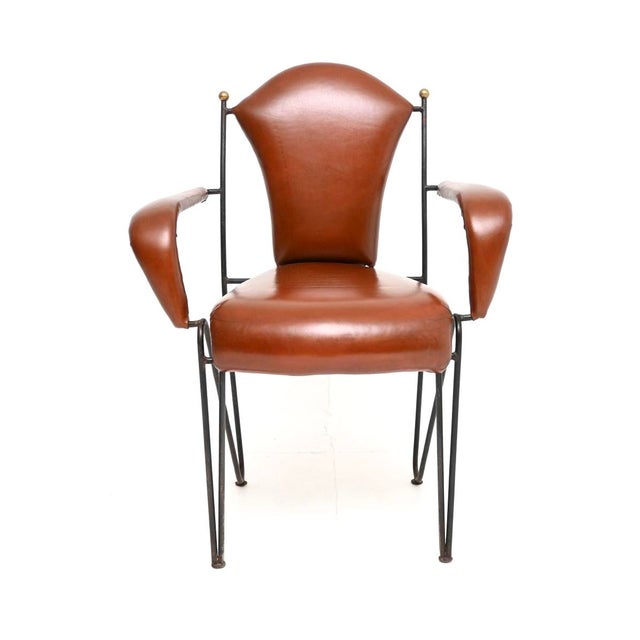 Vintage Leather and Steel Dining Chairs attributed to Frederic Weinberg, 1960, Set of 8 For Sale - Image 6 of 11