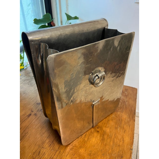 1970s Vintage Jean Goardere Pewter Letter and File Holder Sleek Desk Organizer Made in France For Sale - Image 5 of 12