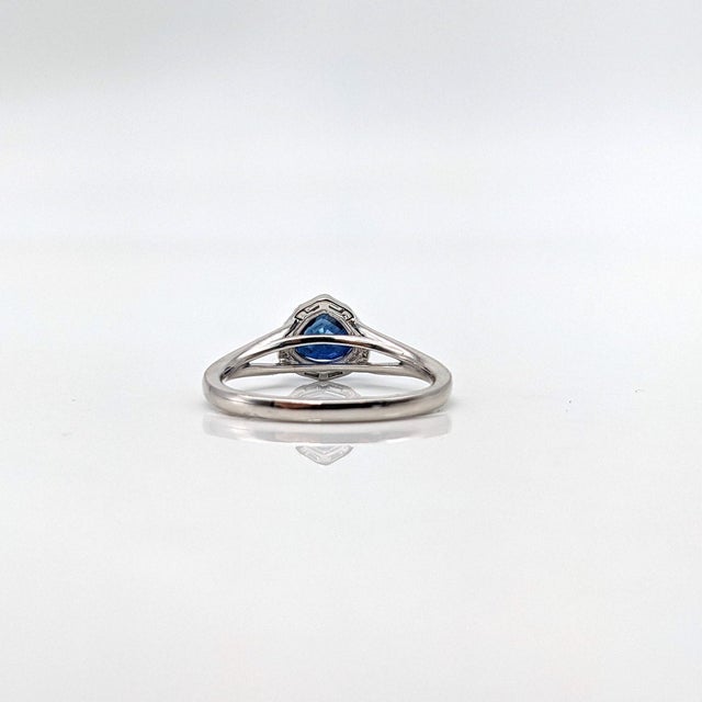 1.3ct Sapphire Ring With Diamond Accents: Solid 14k Gold, Trillion Cut 5x6mm, Size 6.75 For Sale In Columbus - Image 6 of 6