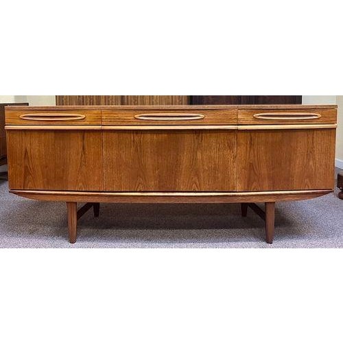 Mid Century Modern Bow Front Teak Credenza w/ Drop Front Mini-Bar c.1960 Scandinavian Design - UK Import - Beautiful Drop...