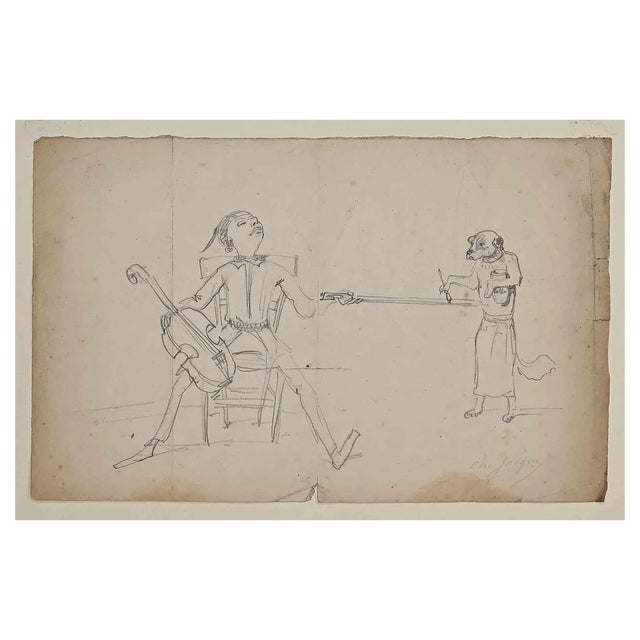 Philippe Charles Jacquet, Musician, Original Drawing on Paper, Mid 19th-Century For Sale