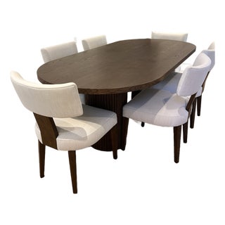 Rh / Restoration Hardware - Byron 84” Dining Table + 6 Padua Chairs - Brown Oak For Sale