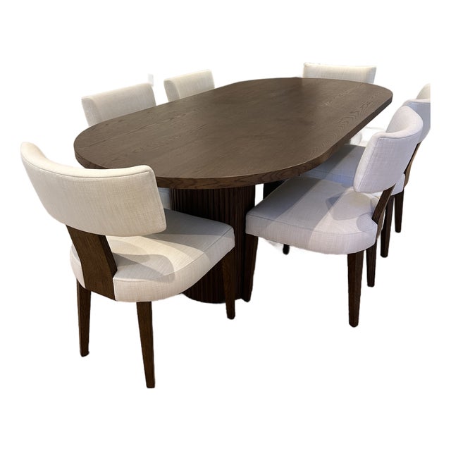 Rh / Restoration Hardware - Byron 84” Dining Table + 6 Padua Chairs - Brown Oak For Sale