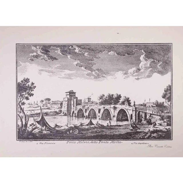 Ponte Milvio is an original black and white etching of the Late 18th century realized by Giuseppe Vasi. The beautiful...