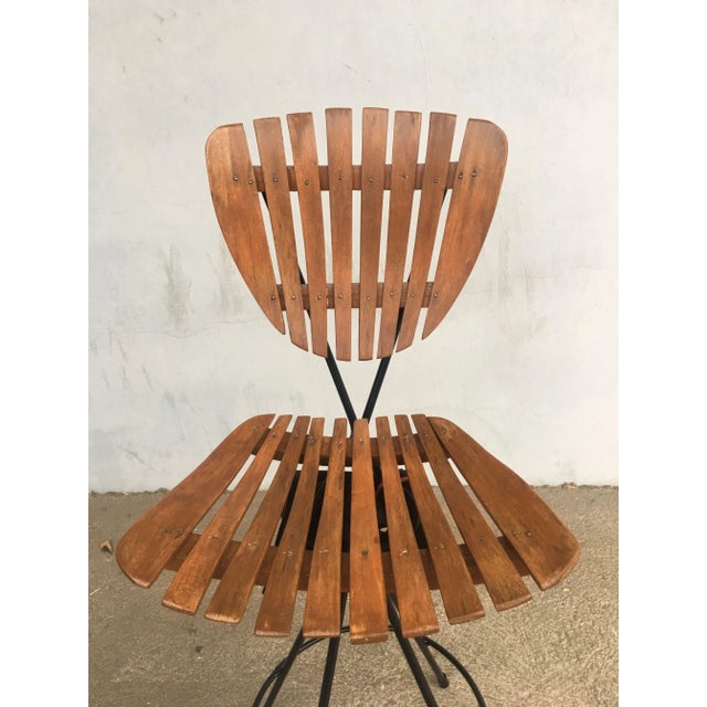 1980s Arthur Umanoff Style Slate Bar Stool W/ Black Wrought Iron Base For Sale - Image 5 of 7