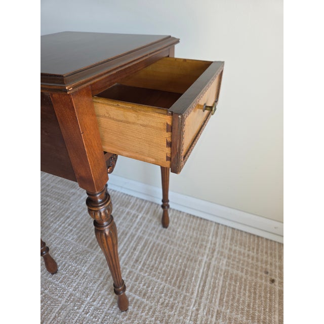 Sheraton Style Mahogany One-Drawer Stand With Burlwood Drawer Front For Sale - Image 9 of 10