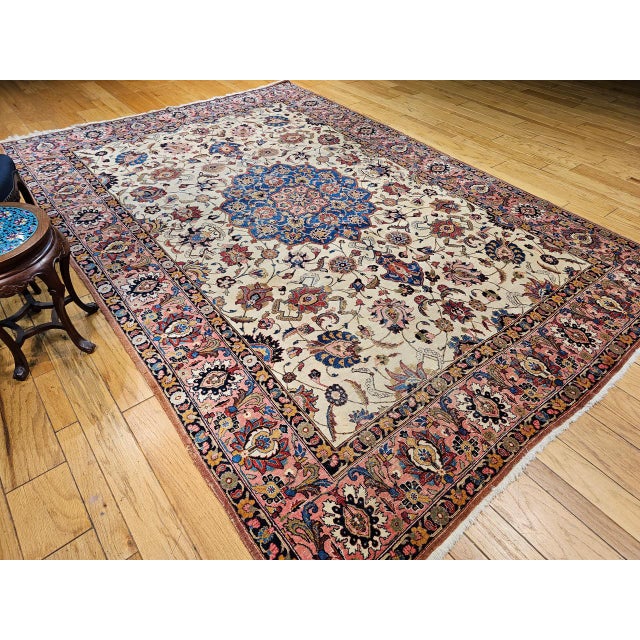 Vintage Persian Tabriz Rug, Hand-Knotted Wool, Palmettes & Sickle Leaves Pattern, Blue & Ivory, 8x12 For Sale In Chicago - Image 6 of 15