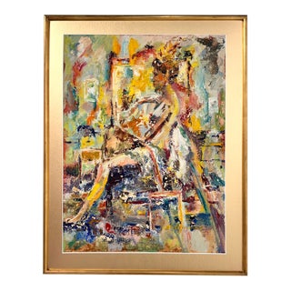 Mid-Century Expressionist Oil Painting of Seated Woman, Signed Schoonmaker For Sale