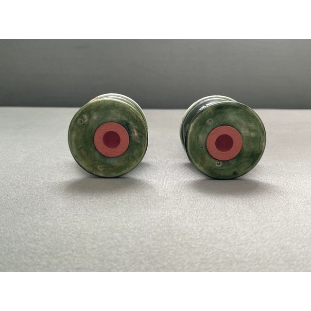Green Vintage Green Multicolored Glaze Ceramic Salt & Pepper Shakers- a Pair For Sale - Image 8 of 10