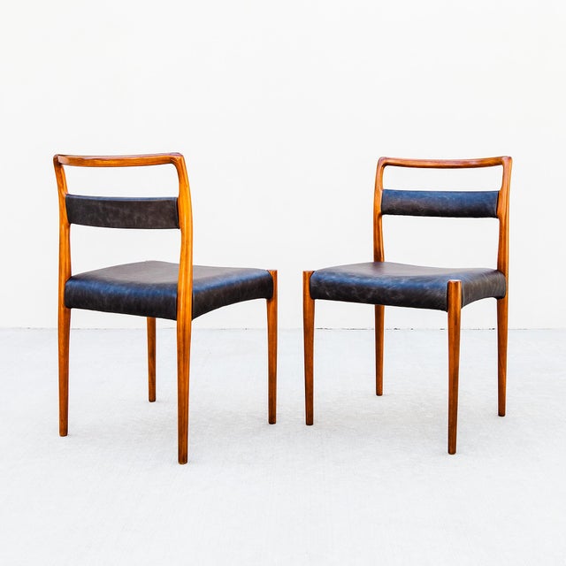 Vintage 1960s Teak & Leather Dining Chairs Attributed to Kai Kristiansen, Danish Mid Century Modern For Sale - Image 9 of 14