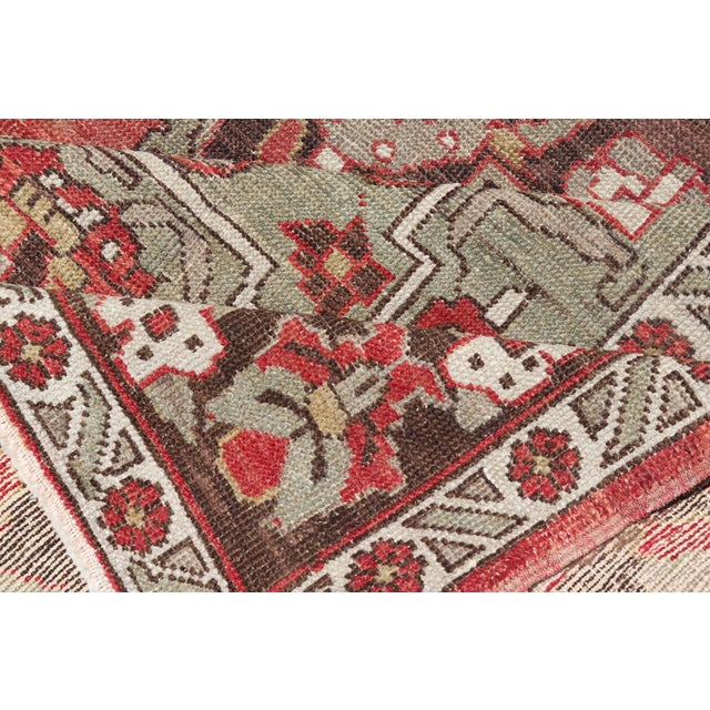 Antique Turkish Oushak Rug With Medallion in Soft Red, Light Green & Brown For Sale - Image 15 of 16