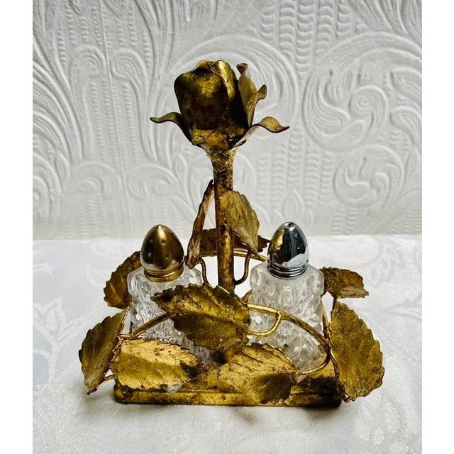 Vintage Italian Gold Leaf Tole Crystal Shakers For Sale - Image 6 of 6