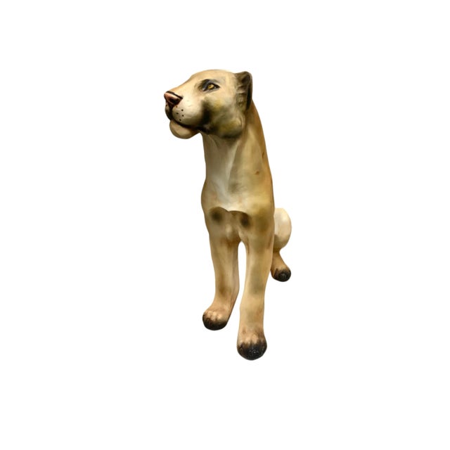 Late 20th Century Late 20th Century Hollywood Regency Life-Size Cougar Statue, Mountain Lion Sculpture, 31"h For Sale - Image 5 of 8