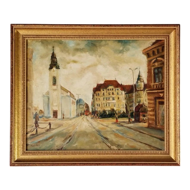1970's Vintage Jedliezka Impressionist Paris Street Scene Oil Painting, Framed For Sale