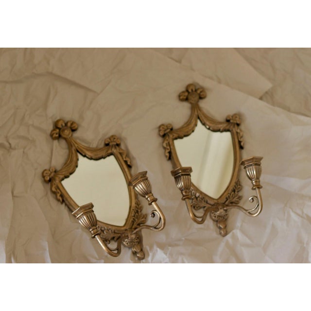 Vintage Italian Brass Sconces with Mirror, Set of 2 For Sale - Image 11 of 13