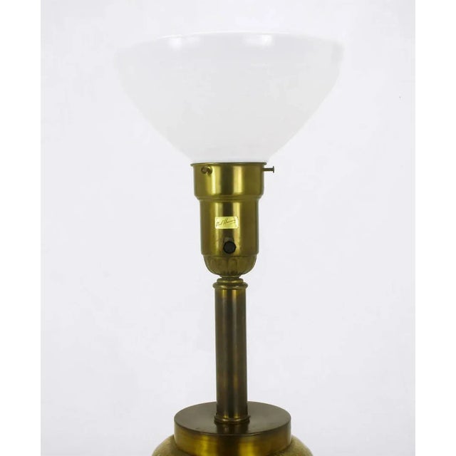 Paul Hanson Reverse Gilt Crackle Glass and Brass Table Lamps - a Pair For Sale - Image 4 of 8
