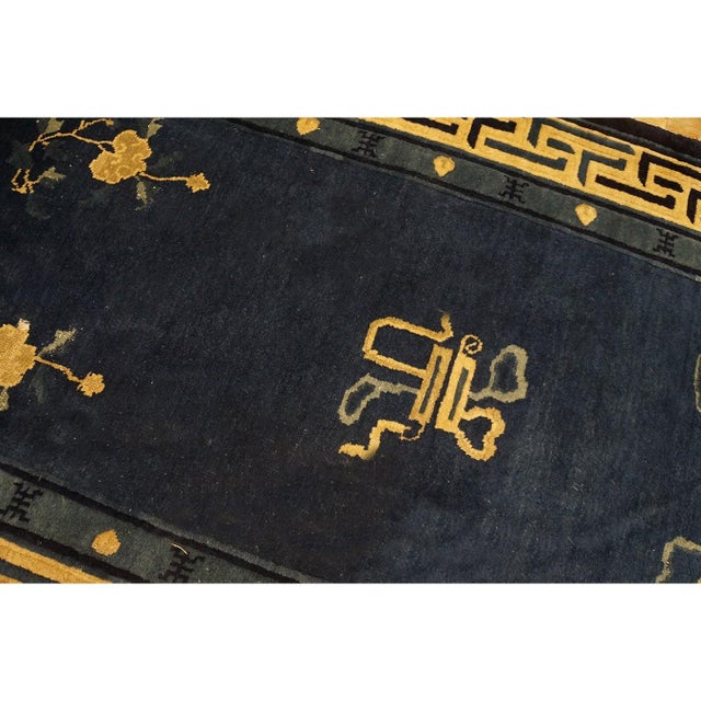 1900s Navy Classic Greek Key Antique Chinese Peking Hallway Runner Rug 4'x 18'4" For Sale In New York - Image 6 of 6