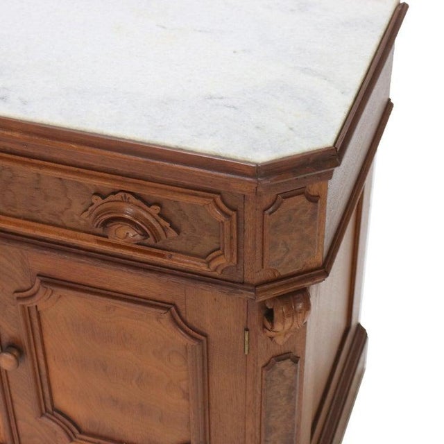Victorian Carved Walnut & Burl Marble Top Commode C1890 For Sale - Image 4 of 18
