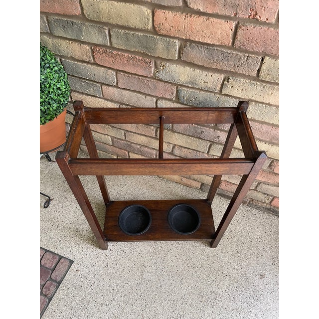 1920s Antique Mission Style Oak Umbrella Stick Stand For Sale - Image 14 of 17
