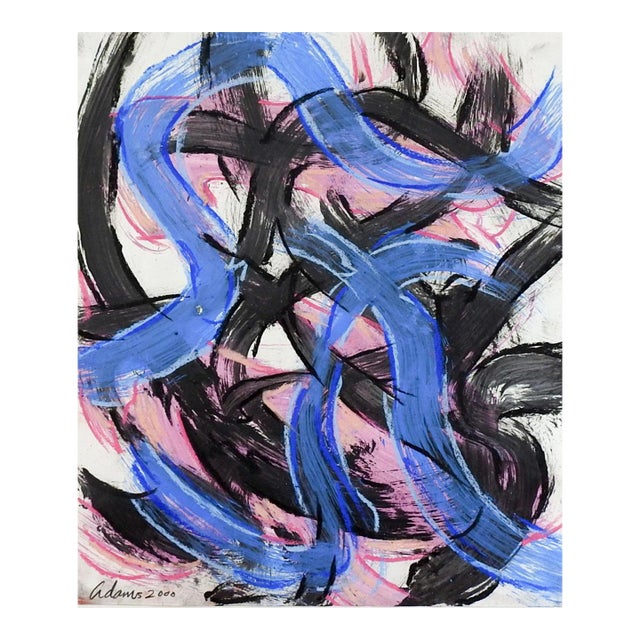 Abstract Expressionist Jerry Adams Blue Pink Black Painting on Paper For Sale