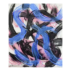 Abstract Expressionist Jerry Adams Blue Pink Black Painting on Paper