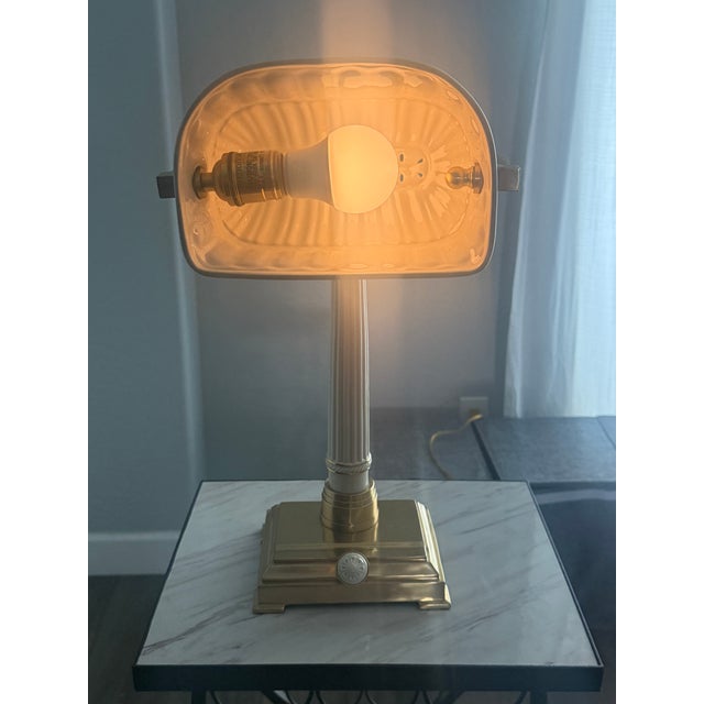 Lenox Quoizel for Lenox Mid-Century Modern Bone China and Brass Bankers Desk Lamp For Sale - Image 4 of 6