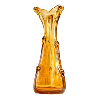 Sękacz Amber Glass Vase from Huta Szkła Ząbkowice, Poland, 1970s For Sale