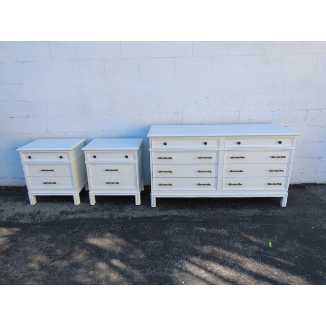 Hollywood Regency Faux Bamboo Handles Painted Long Sideboard Dresser 6351 For Sale - Image 14 of 14