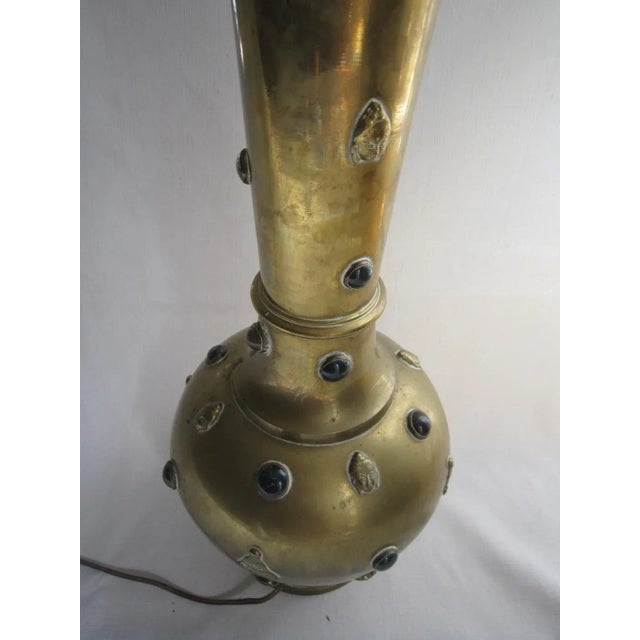 1970s Stone Encrusted India Brass Lamp For Sale - Image 5 of 7