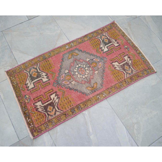 Vintage Small Rug Hand Made DoorMat Turkish Rug Enrty Decor Bath Mat- 1′ 8″ × 2′ 11″ For Sale - Image 13 of 14