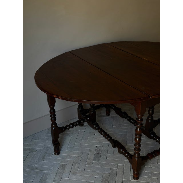 Brown Antique English Gate Leg Table - Turned Legs Drop Leaf For Sale - Image 8 of 8