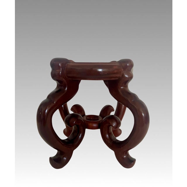 1970s Vintage Solid Brown Rosewood Chinese Display Stand / Pedestal 5" For Sale - Image 5 of 7