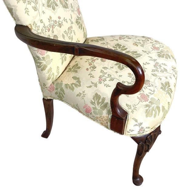 Pair of Georgian Revival Armchairs, Vintage Floral Upholstery For Sale - Image 4 of 18