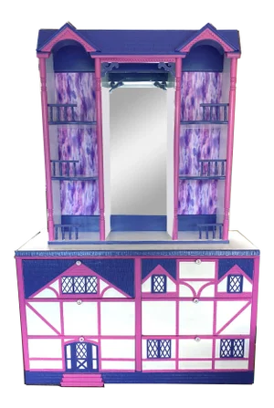 Tudor Style Pink & Purple Doll House Dresser Hutch