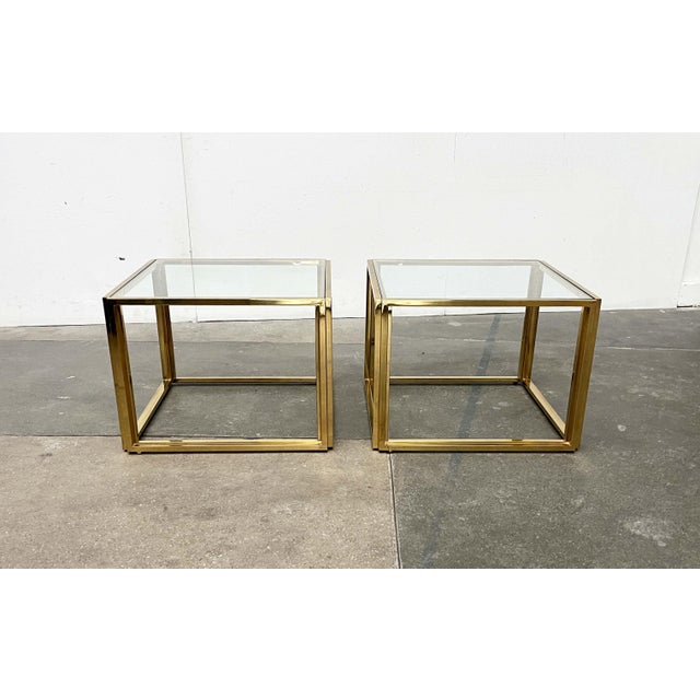 Hollywood Regency French Brass and Glass Cube Side Tables from Maison Charles, 1970s, Set of 2 For Sale - Image 14 of 18