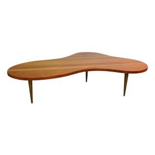 Freeform Walnut Brass Coffee Table, Model 1759 by t.h. Robsjohn-Gibbings, 1950s For Sale