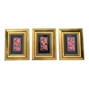 Three Contemporary Original Wayne Cunningham Abstract Marker Drawings on Vintage Licenses- Set of Three