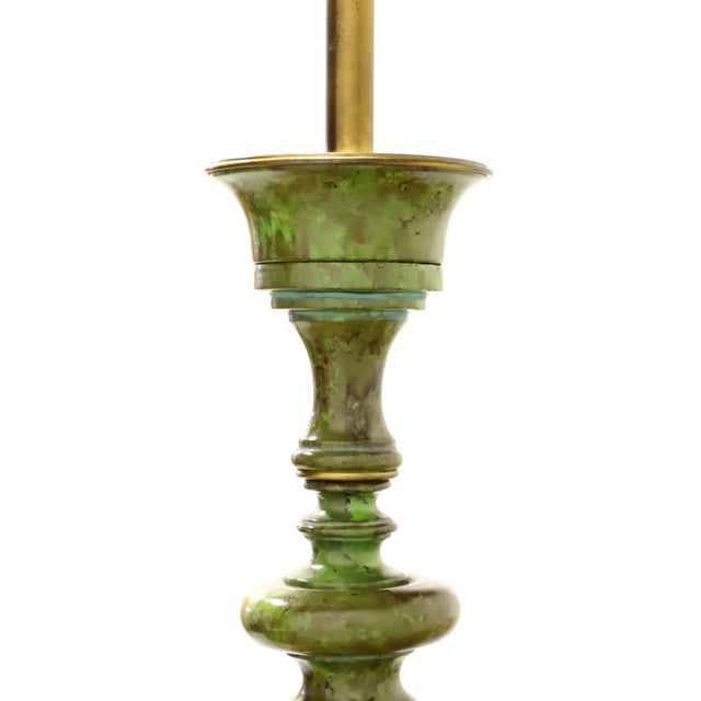 1960's Extra Large Hollywood Regency Green & Gold Metal Table Lamp For Sale In Charlotte - Image 6 of 11