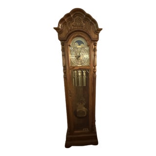 Grandfather Clock by Sligh, Westminster Chimes & Oak Cabinet For Sale