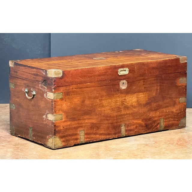 Campaign British Campaign Military Officer's Trunk or Chest of Brass-Bound Camphorwood For Sale - Image 3 of 14