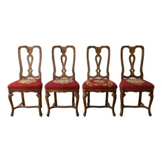 Victorian Style English Walnut Chairs, 1920s, Set of 4 For Sale