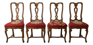 Victorian Style English Walnut Chairs, 1920s, Set of 4