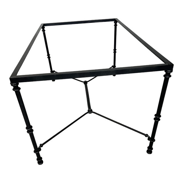1970s Neo Classic Giacometti Styled Black Wrought Iron Outdoor Dining Table For Sale