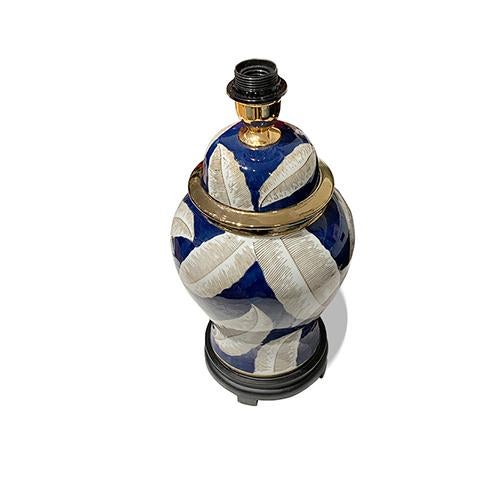 Asian Style Navy/Khaki Leave Pattern Porcelain Table Lamp For Sale - Image 4 of 4