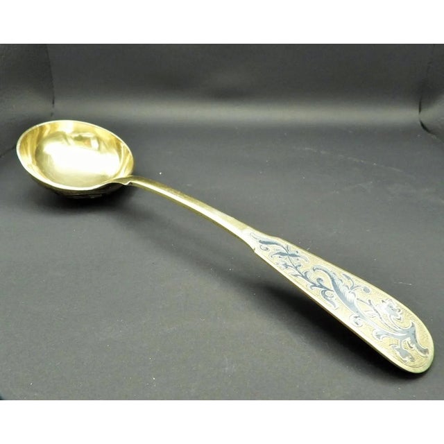 Antique Pierre Queille 950 Sterling Silver Gilt Nielle Ladle Punch Soup 1834 For Sale - Image 12 of 12