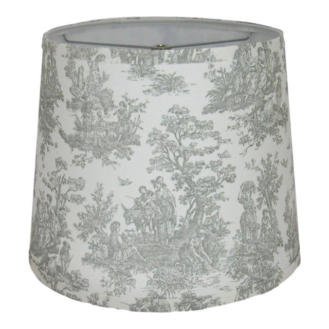 12" Gray Toile Drum Lamp Shade For Sale