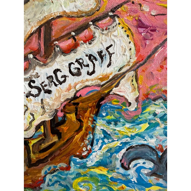 Serg Graff Original “Dolpharus” Acrylic Ship Painting | Gold Frame | Nautical For Sale - Image 4 of 9